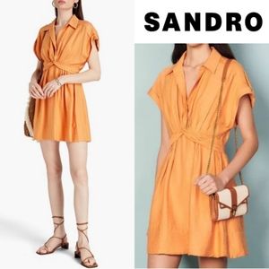 Sandro Sigrid Twist-Front Linen Elegant Orange Dress 40 / Medium
